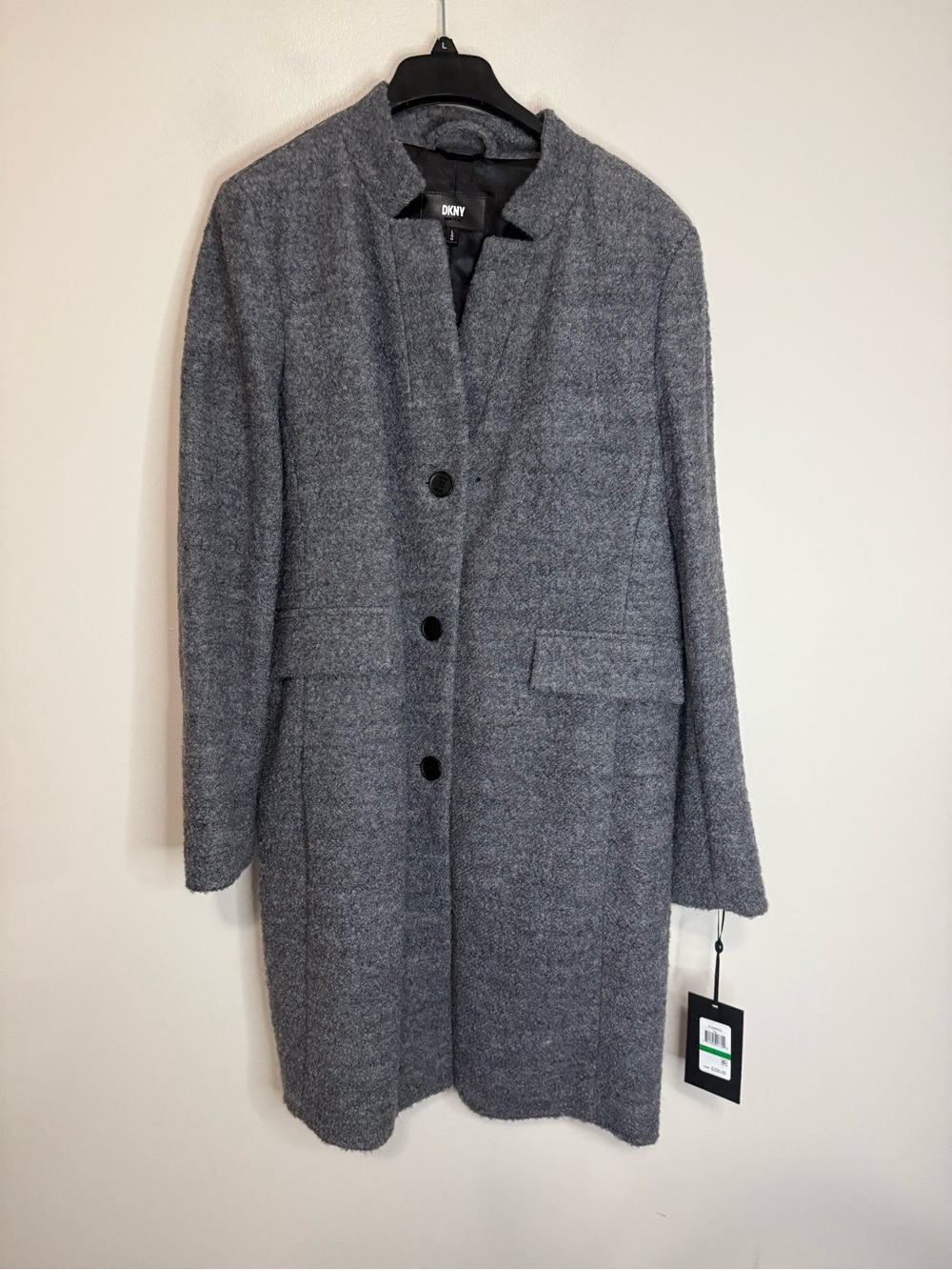 DKNY Nwt Gray Wool Blend Single-Breasted Coat size large